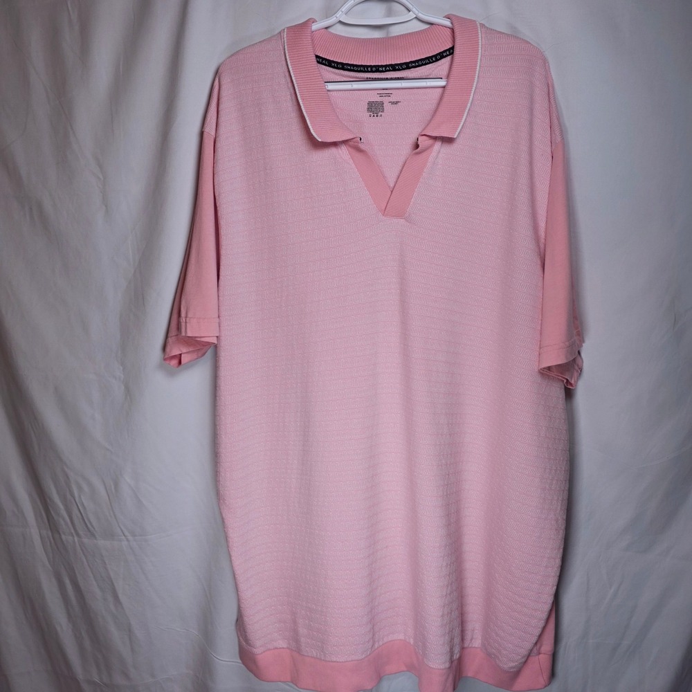 Shaquille O'Neal XLG Polo Shirt Mens 4XL Pink Textured Knit Cotton Short Sleeve